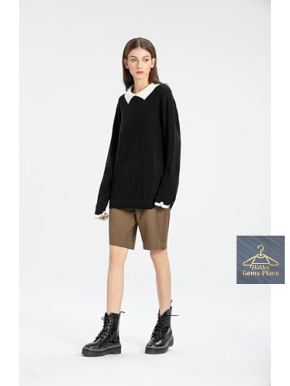 Collared Knit Pullover Sweater Ruffle Cuff - Picture 3 of 6